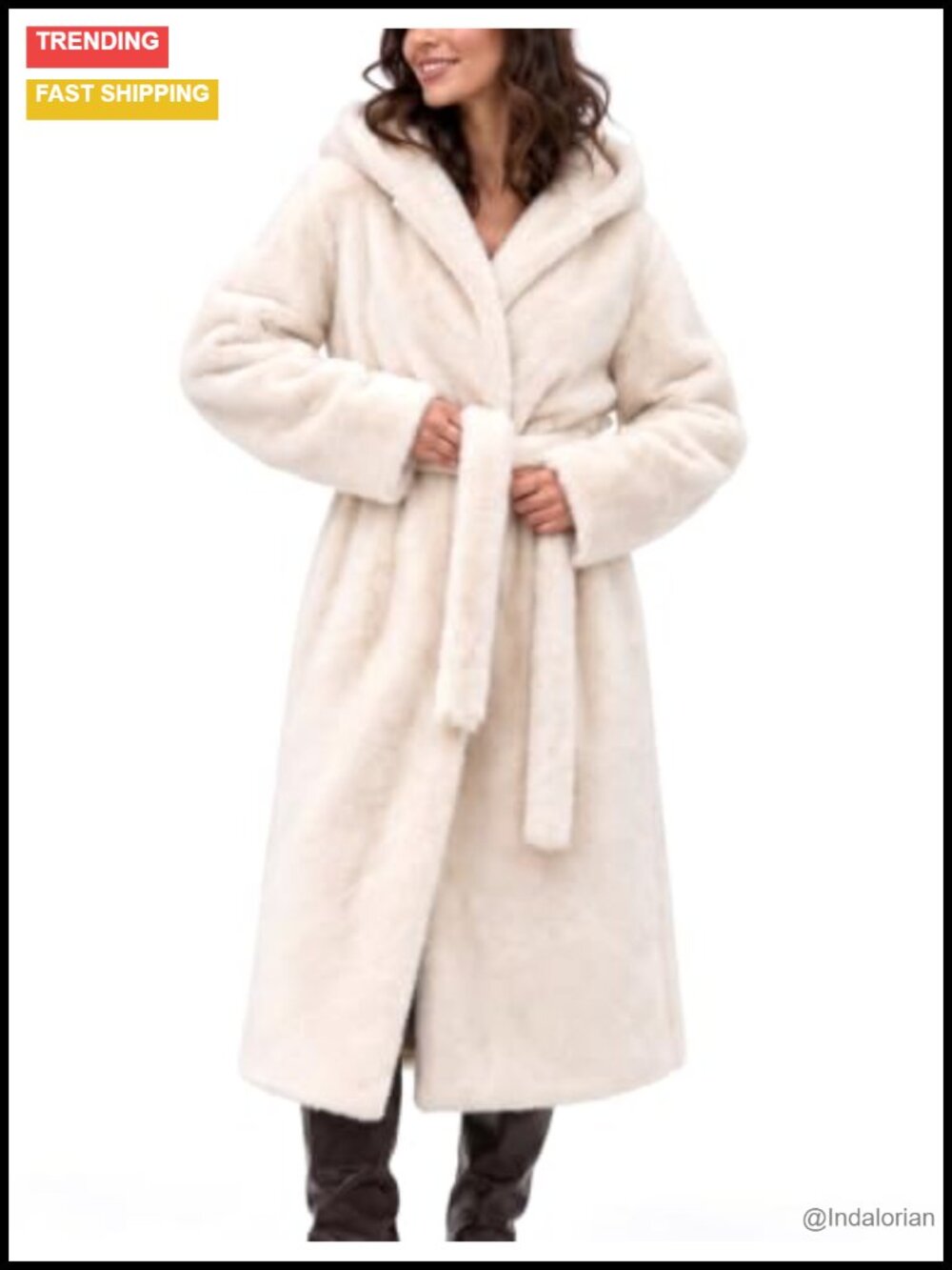 Womens Faux Fur Coat Hooded Long Fluffy Winter Jacket